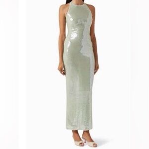 Reformation Shimmering green Midi Dress